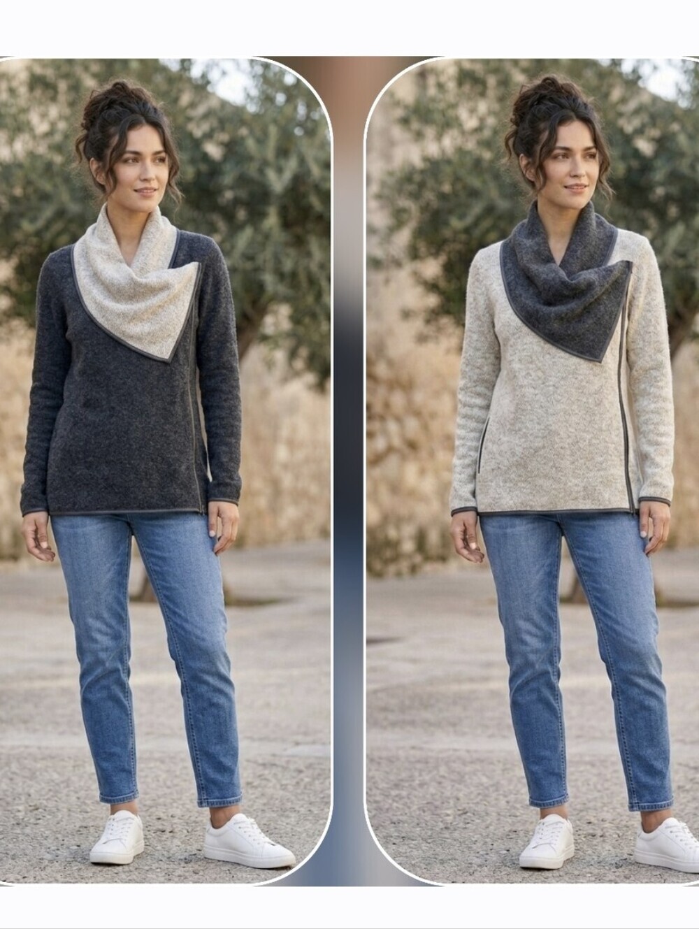 URKU Cashmere Blend Reversible Sweater, Coconut Shell Buttons, Made in Ecuador